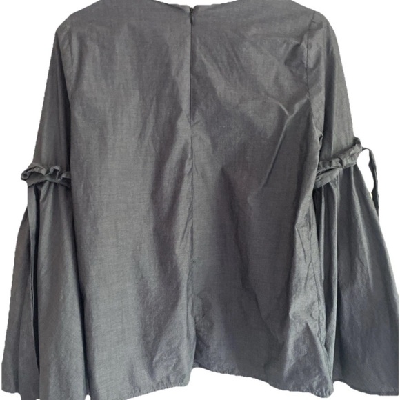 Cupio Women’s Gray Tied Bell Sleeve Cotton Blouse Zip Back - Picture 4 of 6